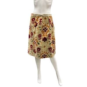 Vintage Skirt Women’s Size S Tapestry Flower Design Knee Length Beige Red Orange